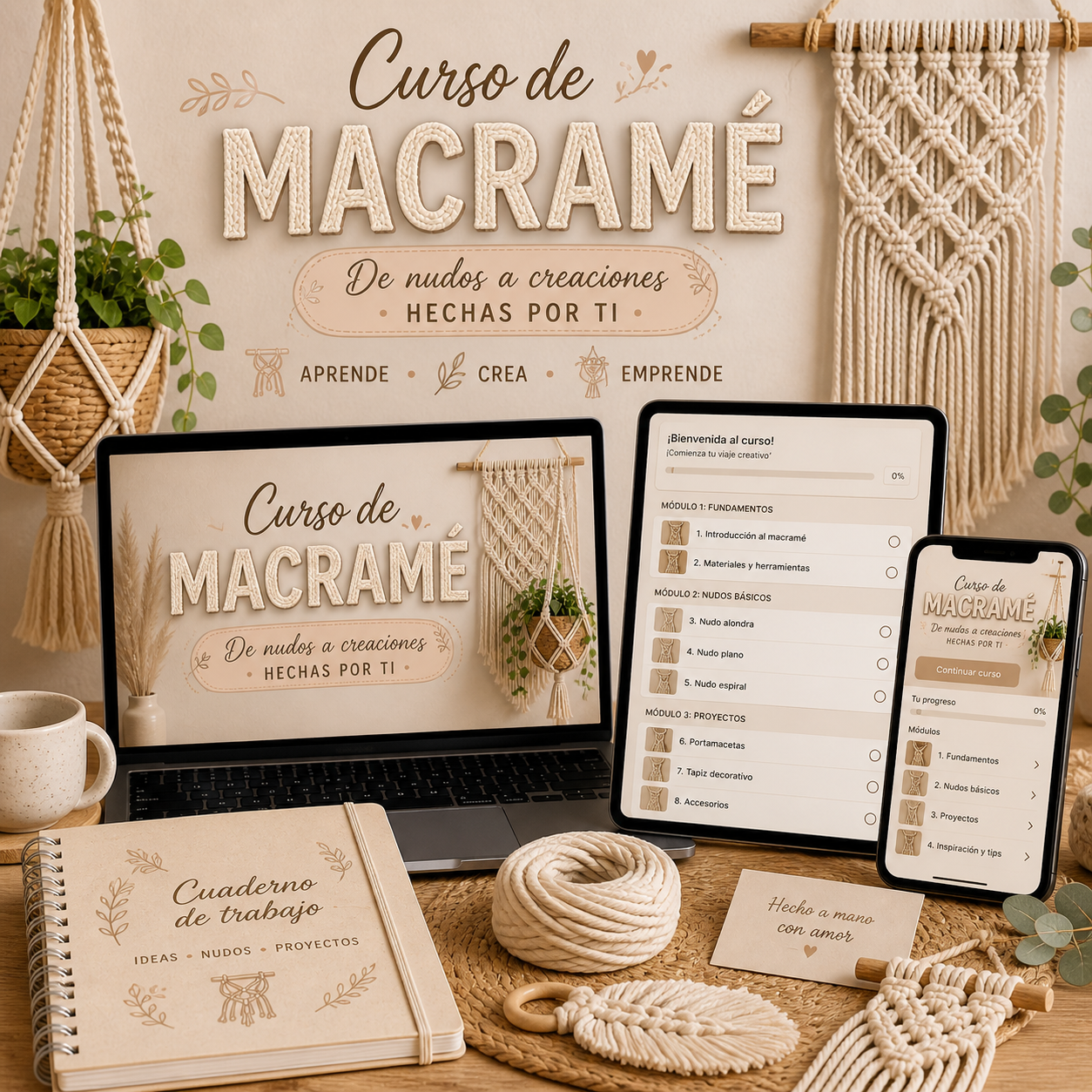 APRENDE MACRAME DESDE CASA + 5 BONUS